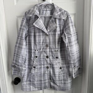 Fashion Bug White Gray Striped Raincoat Sz L